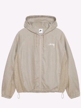 Nike X Stussy Collab Linen Shell Hooded Jacket Size Medium Color Chino